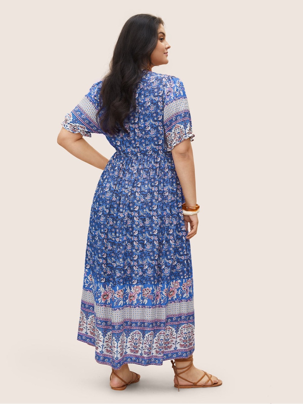 BloomChic Blue Floral Tiered Maxi Dress with Tassel Tie - Picture 2 of 6